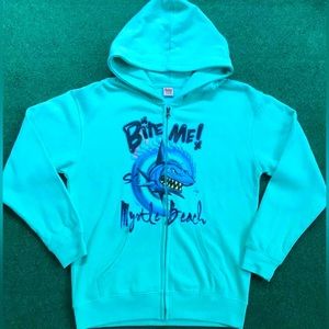 BITE ME! MYRTLE BEACH Kids Hoodie Youth Size Large/L Light Green/teal Unisex